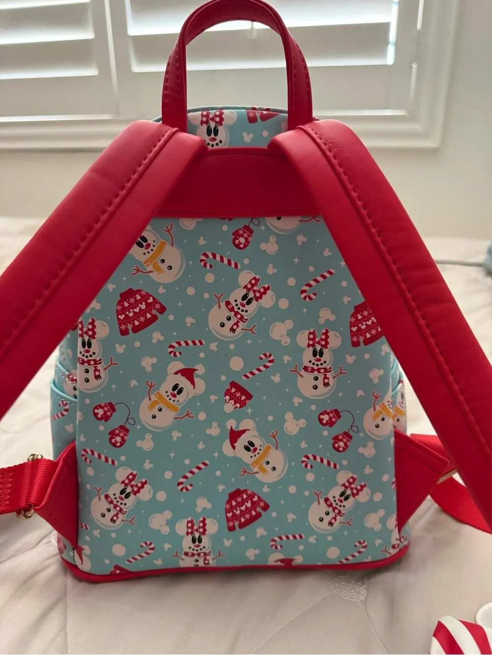 Loungefly Kids Light Blue & Red Snowman Print Mini Backpack with Matching Wallet